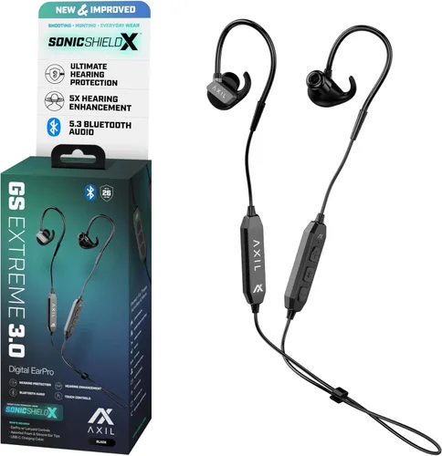 AXIL GS Extreme 3.0 Protección Auditiva para Tiro – Negro – Mejora Auditiva y Aislamiento de Ruido Auriculares Bluetooth – Protección Auditiva 5X