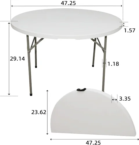 Miniatura 3 de Gnomiya Mesa plegable redonda de 4 pies, mesa redonda portátil de plástico HDPE resistente, mesa de comedor plegable para interiores y exteriores