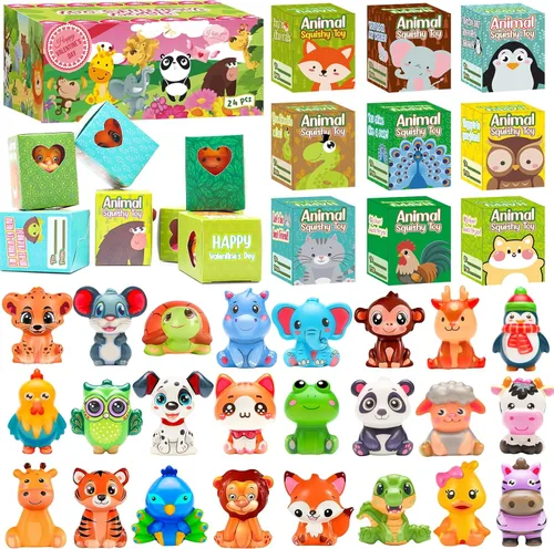 vewicokop Regalos del día de San Valentín para niños con juguetes blandos de animales, paquete de 24 juguetes de alivio del estrés de aumento lento