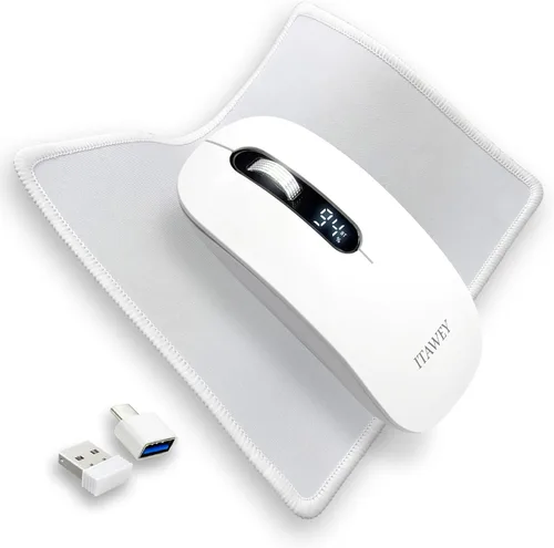 Miniatura 7 de Combo de mouse y almohadilla inalámbrica: pantalla LCD, Bluetooth y receptor USB, tres modos, recargable, clics silenciosos, con convertidor USB-C
