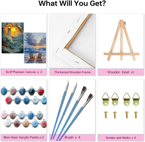 Miniatura 5 de askkqtx 2 Pack Paint by Numbers Kit for Adults with Frame, Framed Beach Paint by Numbers Kit for Adults, DIY Sea Painting by Numbers with Wooden