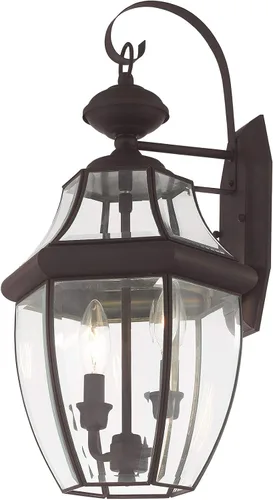 Miniatura 5 de Livex Lighting 2251-07 Monterey - Farol de pared de latón macizo con 2 luces para exteriores con cristal biselado transparente, 20.25 x 10.5 x 20.25