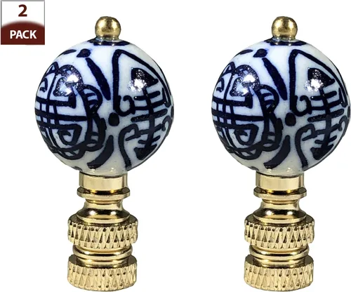 Miniatura 2 de Royal Designs, Inc. Decorativos Chinoiserie Azul y Blanco Terminales de Lámpara (Longevidad - 2 Pk)
