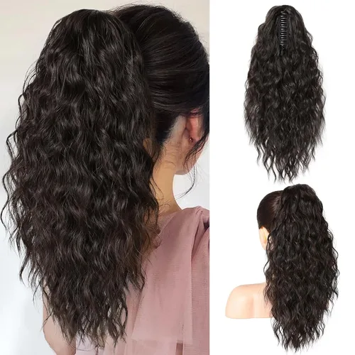 Miniatura 28 de SEIKEA 10" Extensión de Cola de Caballo Corta con Destacado de Garra, PT001 Ella Cabello Ondulado y Rizado Grueso, Clip de Mandíbula
