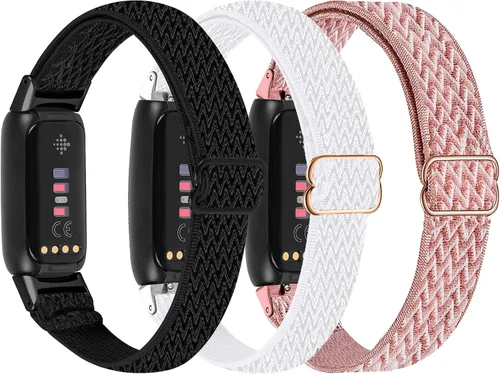 Miniatura 6 de Paquete de 3 bandas elásticas ajustables y correas de silicona de encaje compatibles con Fitbit Luxe, correas deportivas elásticas de nailon