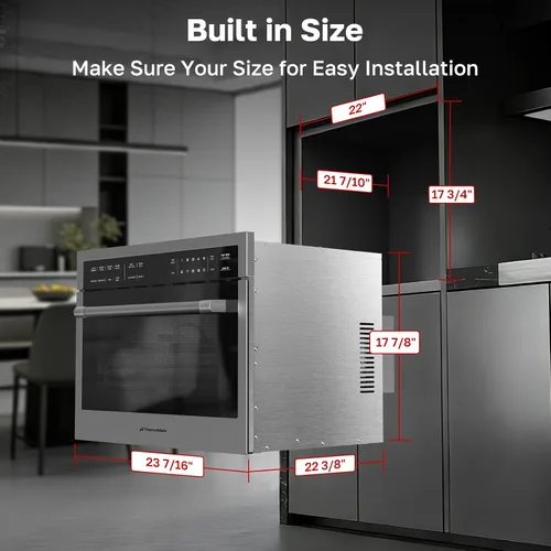 Miniatura 3 de Combinación de horno de convección y microondas integrado de 24 pulgadas, ThermoMate de 1.6 pies cúbicos de pared para horno de microondas, 1000
