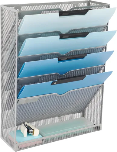 Miniatura 14 de EASEPRES Organizador de archivos de malla de 3 bolsillos para colgar en la pared, carpeta de papel para correo montada en la pared, organizador