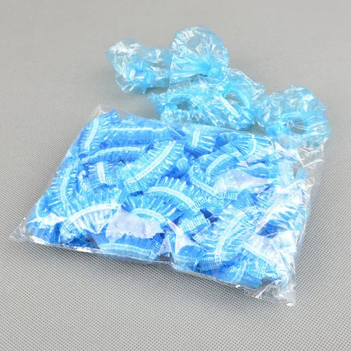 Miniatura 2 de 100 fundas desechables para los oídos para la ducha, protectores de oídos impermeables de plástico, gorras de ducha desechables para teñir el Azul