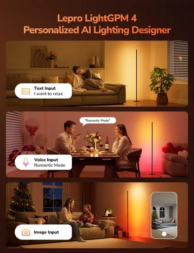 Miniatura 2 de Lepro OE1 Lámpara de pie de esquina AI, lámpara de esquina LED inteligente RGBICW con sincronización de música, habilitada para Alexa, diseñador