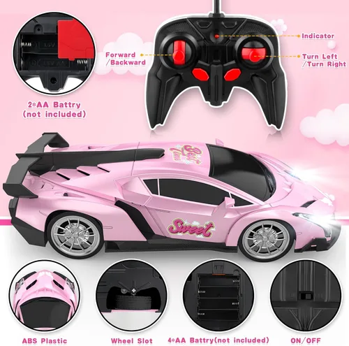 Miniatura 3 de Growsland Auto a control remoto para niñas, 1:18, color rosa, autos RC juguetes para niñas, vehículo eléctrico de juguete auto de carreras