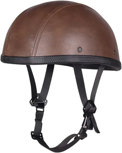 Miniatura 5 de Casco de cuero medio casco motocicleta motocicleta vintage Touring Cruiser Scooter cascos talla única Rojo/Blanco