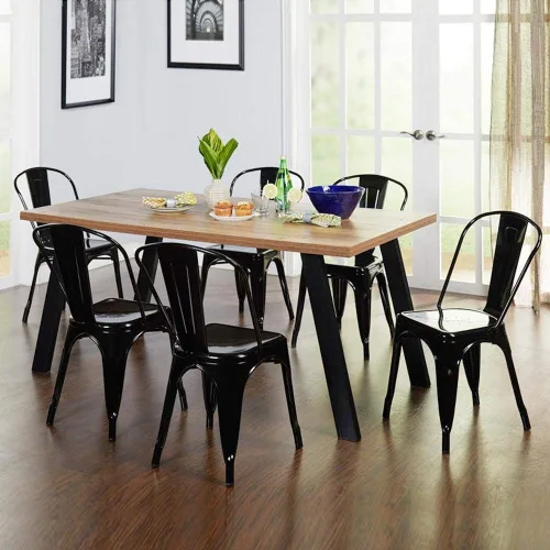 Miniatura 2 de Topeakmart Juego de 4 sillas de comedor de metal con respaldo alto, sillas industriales negras para interiores y exteriores, elegante comedor