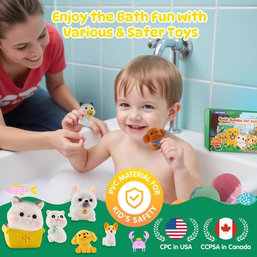 Miniatura 4 de Bombas de baño para niños con juguetes sorpresa en el interior, 12 bombas de baño para niños con juguetes de gato y perro, bombas de baño naturales
