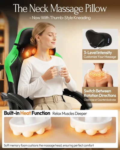 Miniatura 4 de Dowinx Silla de videojuegos para videojuegos con masaje de cuello Shiatsu y soporte lumbar para el hogar, oficina, respaldo alto, reclinable, altura