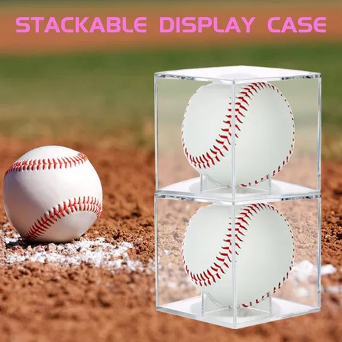 Miniatura 6 de Paquete de 8 vitrinas de béisbol, caja de béisbol, soporte cuadrado de acrílico con protección UV, para pelota
