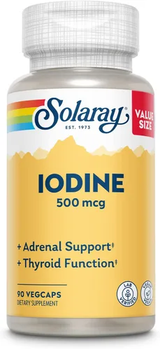 Miniatura 8 de Solaray Yodo 500 mcg, suplemento de yodo para apoyo suprarrenal y tiroideo saludable, energía, metabolismo y enfoque, yoduro de potasio, vegano