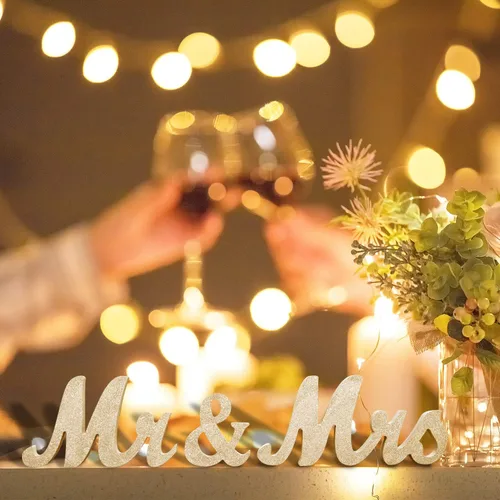 Miniatura 4 de Letrero de madera con texto en inglés "Mr & Mrs", letras rústicas de matrimonio para mesa de boda, decoración de señorita señor para fotos, mesa