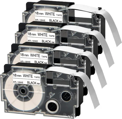 USUPERINK Paquete de 4 cartuchos de cinta IT compatibles con XR-18WE XR-18WE2S Negro sobre blanco de 0.709 in para impresora de etiquetas CW-L300