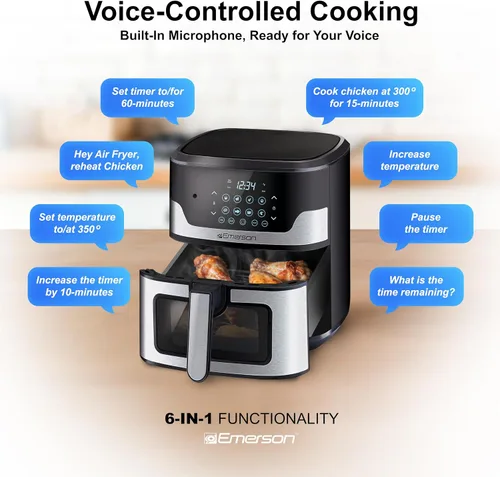 Miniatura 4 de Emerson Freidora de aire SmartVoice de 5.3 cuartos de galón, más de 1000 comandos de voz, cocina digital 6 en 1, diseño compacto de encimera, cocina