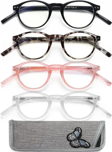 Miniatura 9 de EYEURL Paquete de 4 lentes de lectura redondos pequeños para mujeres y hombres, para colgar en el cuello, lentes TR90 con bloqueo de luz azul