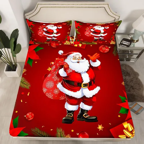 Erosebridal Sábana bajera ajustable de Papá Noel con bolsillo profundo para niños, niñas y niños, juego de ropa de cama de Navidad para niños y