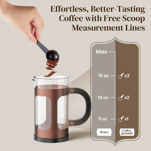 Miniatura 7 de Veken Cafetera de prensa francesa de 21 onzas, 0.6 L, olla pequeña de una sola porción, vidrio de borosilicato espesado resistente al calor