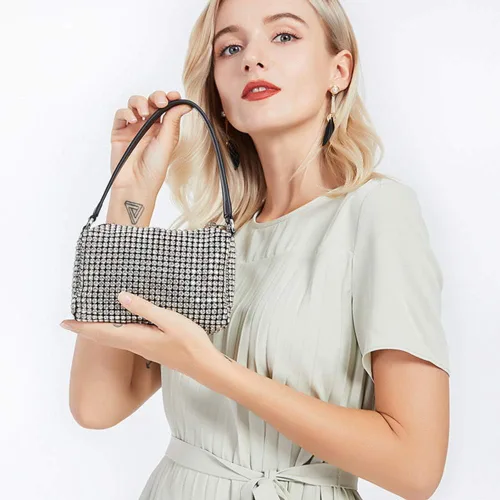 Miniatura 6 de Bolso de mano de noche con cristales brillantes para mujeres y niñas, bolso cruzado brillante para boda, graduación, fiesta, club, bolsos