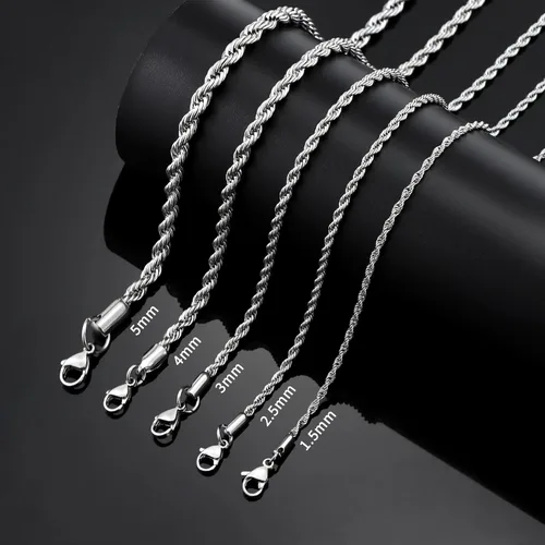 Miniatura 2 de Cadena de torzal de acero inoxidable chapada en oro real de 18quilates, cadena de 0.059, 0.098 y 0.196pulgadas de ancho (1.5, 2.5 y 5mm)