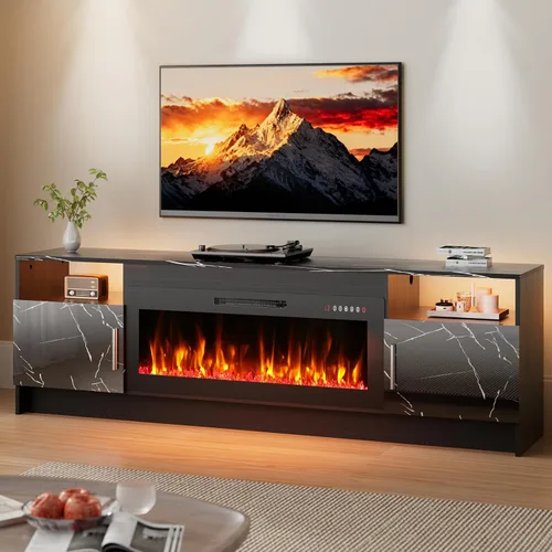 Miniatura 17 de EAG Soporte de TV con chimenea para TV de 65 pulgadas, soporte de TV con chimenea eléctrica de 18 pulgadas, centro de entretenimiento con estantes