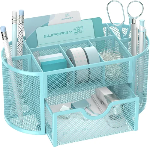 SUPEASY Organizador de escritorio de malla, accesorios de escritorio y organizadores de espacio de trabajo con cajones, soporte para lápices para