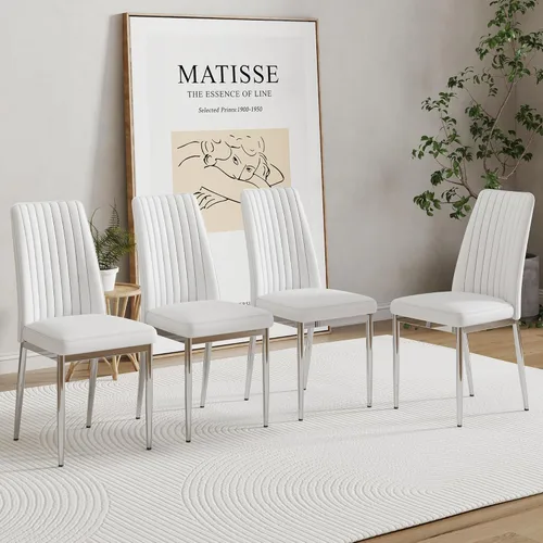 Miniatura 18 de Juego de 4 sillas de comedor modernas, de piel sintética, con patas de metal, para comedor, oficina, sala de espera (juego de 4, color blanco)