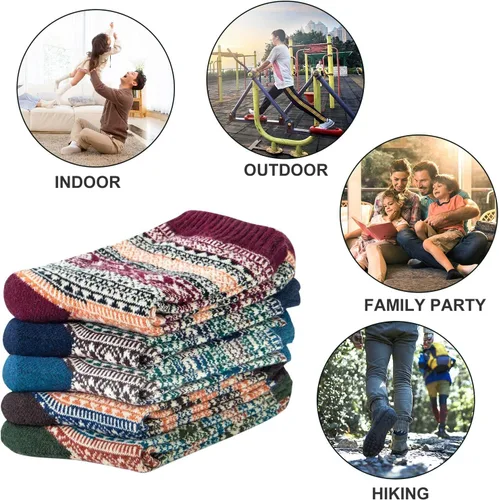 Miniatura 4 de YSense 5 Pairs Mens Wool Socks Winter Warm Thick Socks Knit Causal Crew Socks for Men