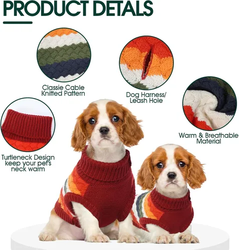 Miniatura 5 de Kuoser Suéter para Perros, Ropa de Invierno de Punto Térmico para Perros Grandes, Suéter Navideño para Perros Cuello de Tortuga Tejido para Otoño e
