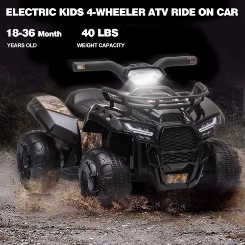 Miniatura 3 de ATV montable para niños, vehículo eléctrico para niños con batería de 6V, cuatrimoto de 4 ruedas con faros, MP3, USB, control de volumen, asiento