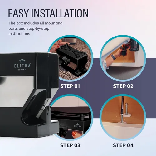 Miniatura 3 de Elitra - Abrelatas eléctrico 3 en 1 para debajo del gabinete, abrelatas y botellas automático de borde liso con moldeador de cuchillas, Negro