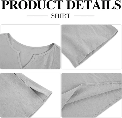 Miniatura 2 de Conjunto de ropa de cama de algodón para hombre, conjunto cómodo de 2 piezas, conjunto de camisa y pantalones cortos Henley de manga corta
