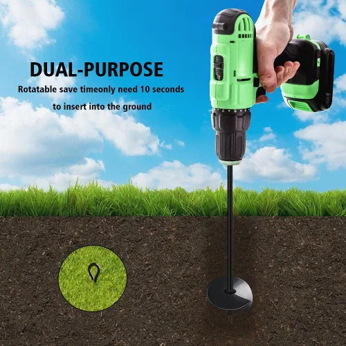 Miniatura 3 de MIXXIDEA Anclaje de tierra de doble propósito de 15 pulgadas, paquete de 8 unidades resistentes para vientos fuertes, estacas de metal para perros