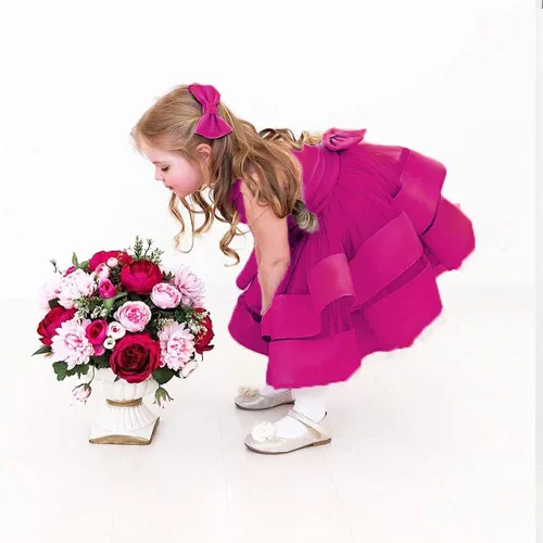Miniatura 5 de 3M-6T Vestido de fiesta de tul con volantes y encaje sin espalda para niña pequeña