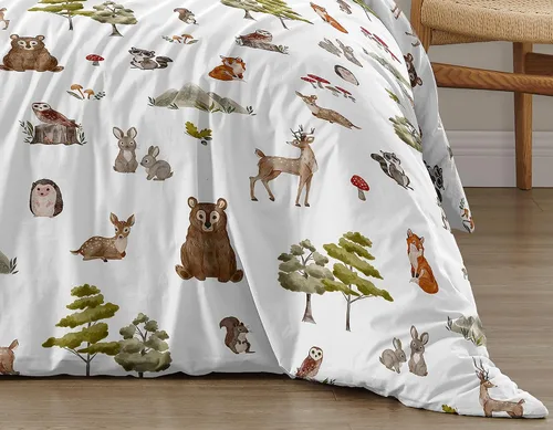 Miniatura 6 de Sweet Jojo Designs Juego de edredón de bosque forestal con animales para niños y niñas, unisex, tamaño Queen, edredón de tamaño completo para niños