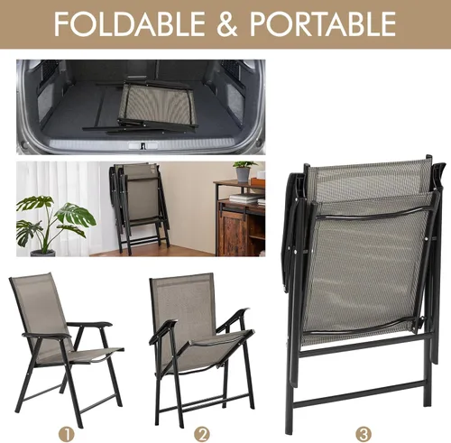 Miniatura 4 de Yaheetech Juego de 4 sillas de patio al aire libre, sillas de comedor portátiles con reposabrazos para campamento, césped, playa, sillas plegables
