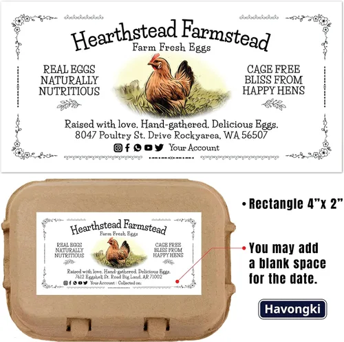 Miniatura 2 de Havongki VOL.1 - 1000 hojas - Etiquetas personalizadas para cartón de huevos de 4 x 2 pulgadas, calcomanías adhesivas de huevos frescos de granja