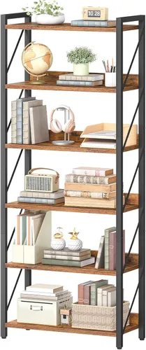 Miniatura 15 de HOOBRO Estantería, Librero Industrial de 3 Niveles, Estante de Libros Organizador de Almacenamiento, Estantería Pequeña con Marco de Metal para Sala