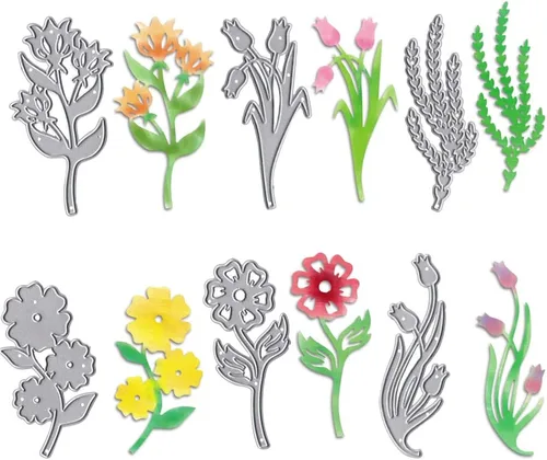 Estivaux 9 piezas de troqueles de hojas de flores para hacer tarjetas, juegos de troqueles de corte de flores florales, plantillas de hojas de