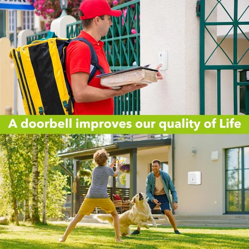 Miniatura 9 de BN-LINK Timbre inalámbrico con 2 botones, mini timbre de puerta impermeable, fácil instalación, rango de 1000 pies, volumen ajustable y 58 Blanco