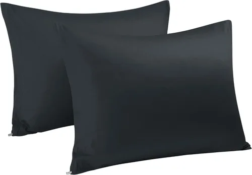 Miniatura 31 de uxcell Fundas de almohada tejidas de 100% algodón egipcio, fundas de almohada suaves y transpirables con cierre de cremallera, 2 fundas de almohada