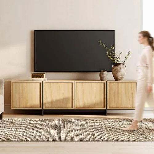 Miniatura 12 de WAMPAT Soporte moderno para TV de 32-75 pulgadas, centro de entretenimiento de madera con gabinetes de almacenamiento, mesa de consola de TV