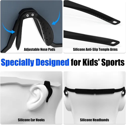 Miniatura 5 de X-TIGER Gafas de sol polarizadas para niños y niñas, lentes de sol de béisbol polarizadas para niños de 8 a 14 años, UV400, gafas de ciclismo y Negro