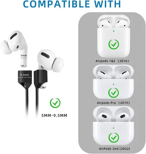 Miniatura 7 de Correas magnéticas antipérdida para AirPods, paquete de 4 unidades, cordón de cuello de silicona suave con diseño magnético ultra fuerte, compatible