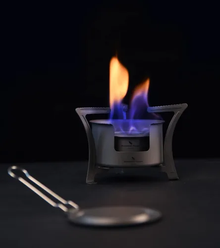 Miniatura 8 de Boundless Voyage Estufa de alcohol de titanio con cubierta contra incendios, estufa de leña al aire libre con soportes, para camping, Juego