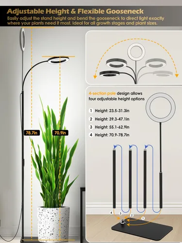 Miniatura 5 de GLOWRIUM Luces de Crecimiento para Plantas de Interior, Luz LED de Cultivo de Espectro Completo, Atenuación Sin Escalones, 3 Modos de Iluminación